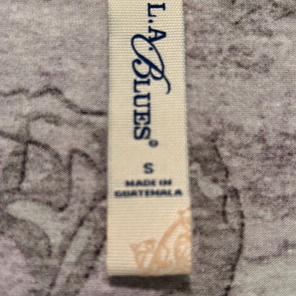 Purple With Black and Green Design Top, V-neck, 3/4 Sleeve - Picture 4 of 5